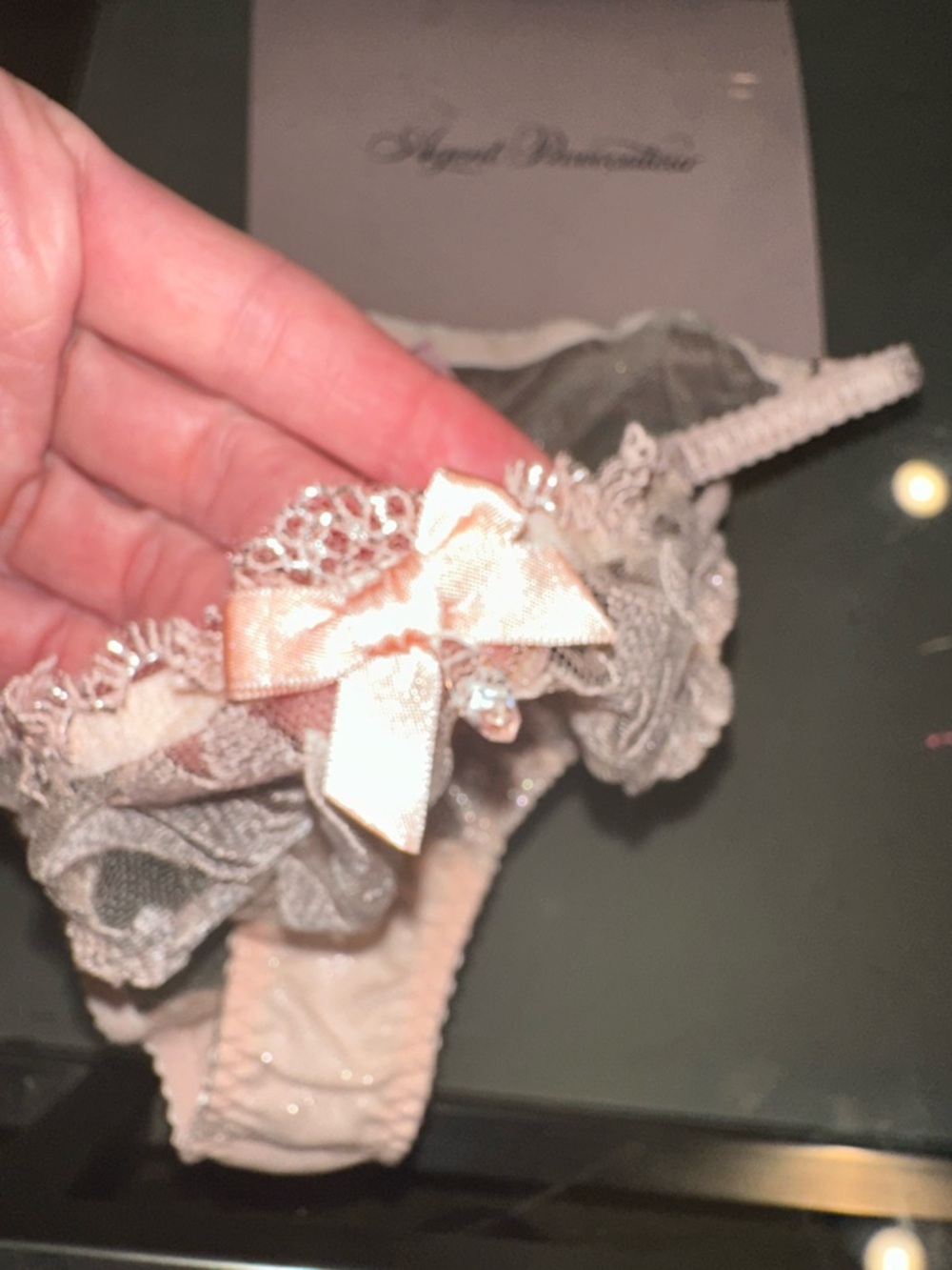 New nwot Agent Provocateur Pale Pink Sheer Lace Bra & Brief Set sparkle 36C 4 - Picture 4 of 5